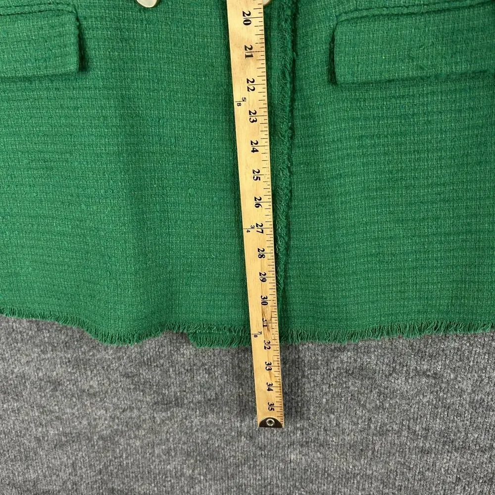 Mango Blazer XXL Tweed Double Breasted Fringe Green Office Work Meetings Retro - Picture 14 of 16